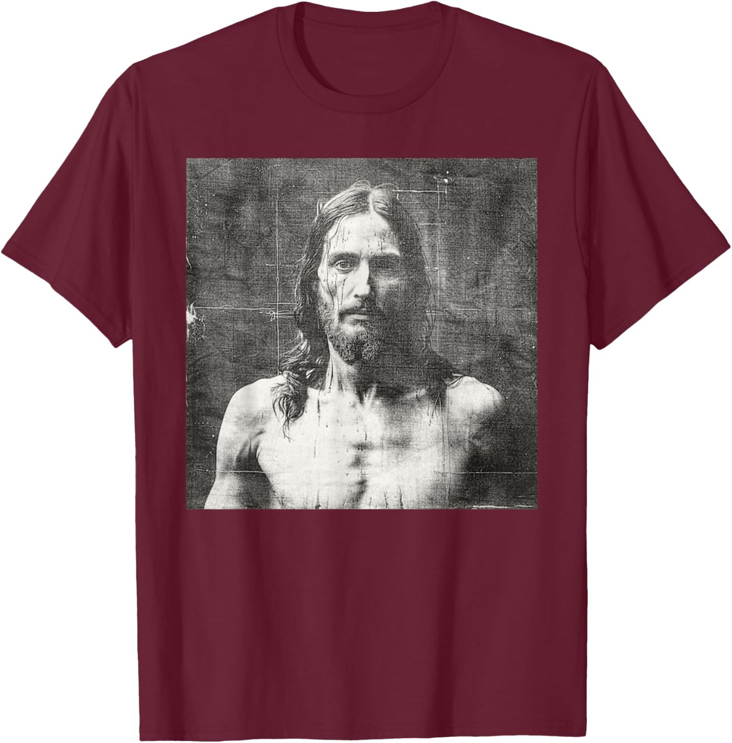 Vintage Jesus Christ Face Jesus Shroud Of Turin Distressed T-Shirt - T-Shirt | Maroon