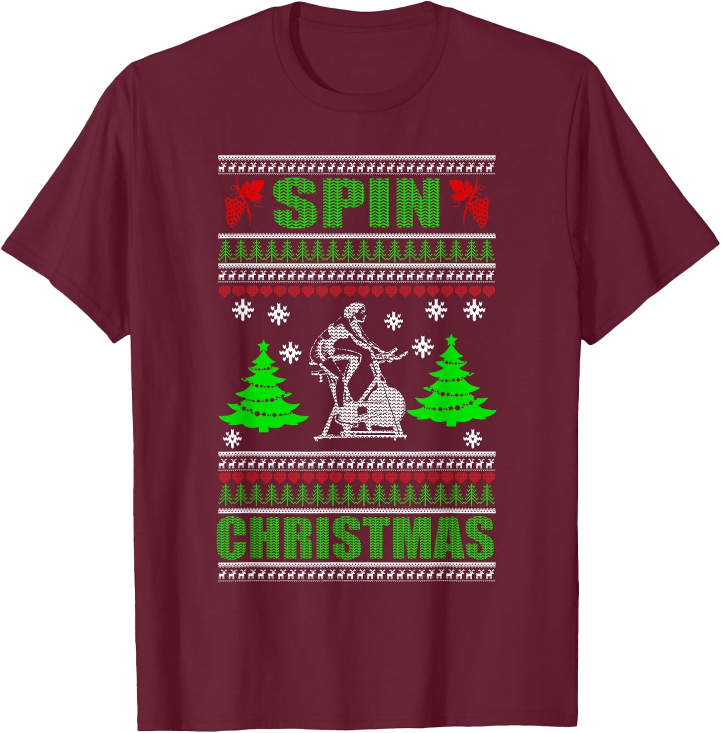 Ugly Christmas Fitness Shirt Workout Spin Gift T-Shirt - T-Shirt | Maroon