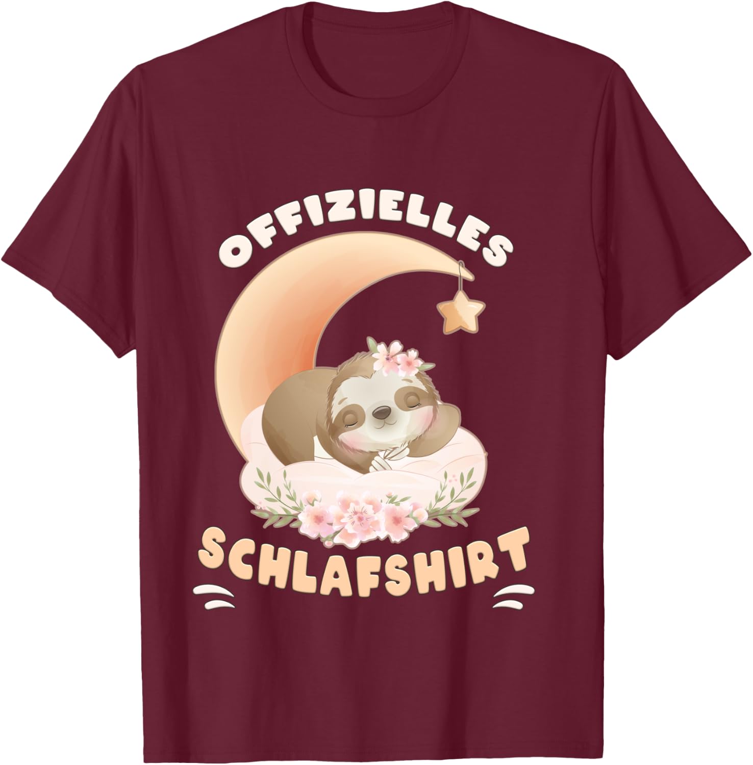 Official Sloth Flowers Moon Sleep Shirt, black T-Shirt - T-Shirt | Maroon