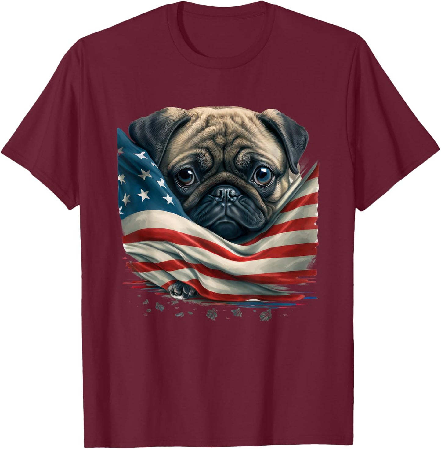 American Flag Pug | USA Patriotic Pug Dog | Funny Pug Lover T-Shirt - T-Shirt | Maroon