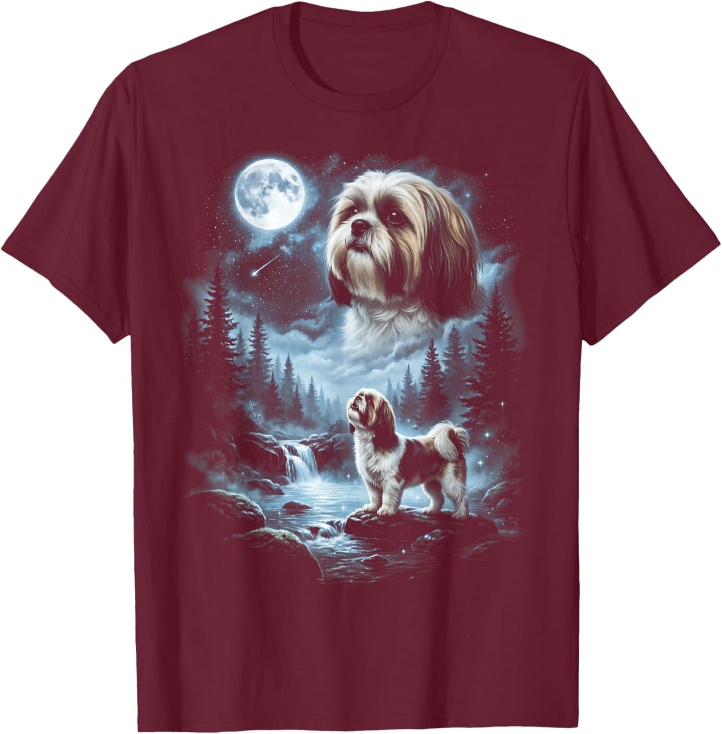 Shih Tzu Howling to the Moon Retro 90's Dog T-Shirt - T-Shirt | Maroon
