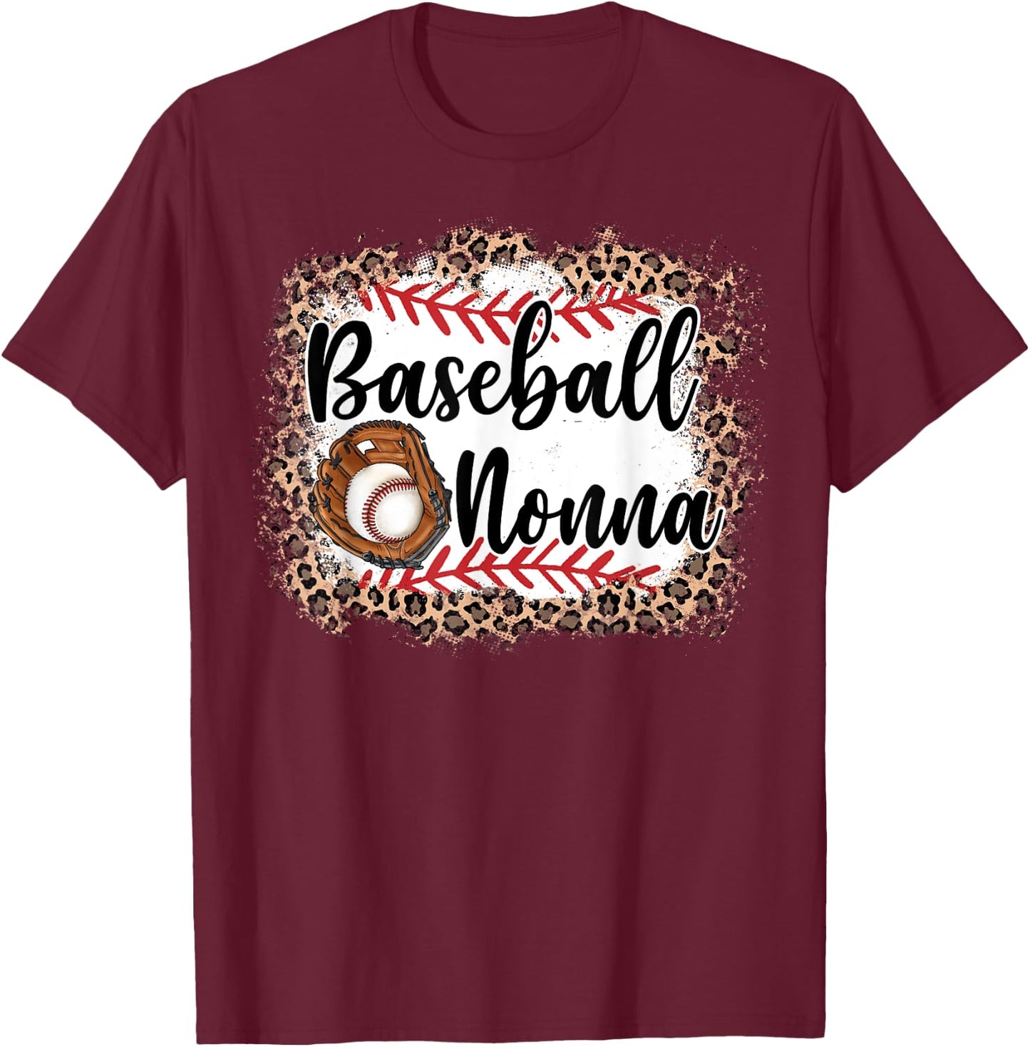 Vintage Baseball Nonna Leopard Baseball Pride T-Shirt - T-Shirt | Maroon
