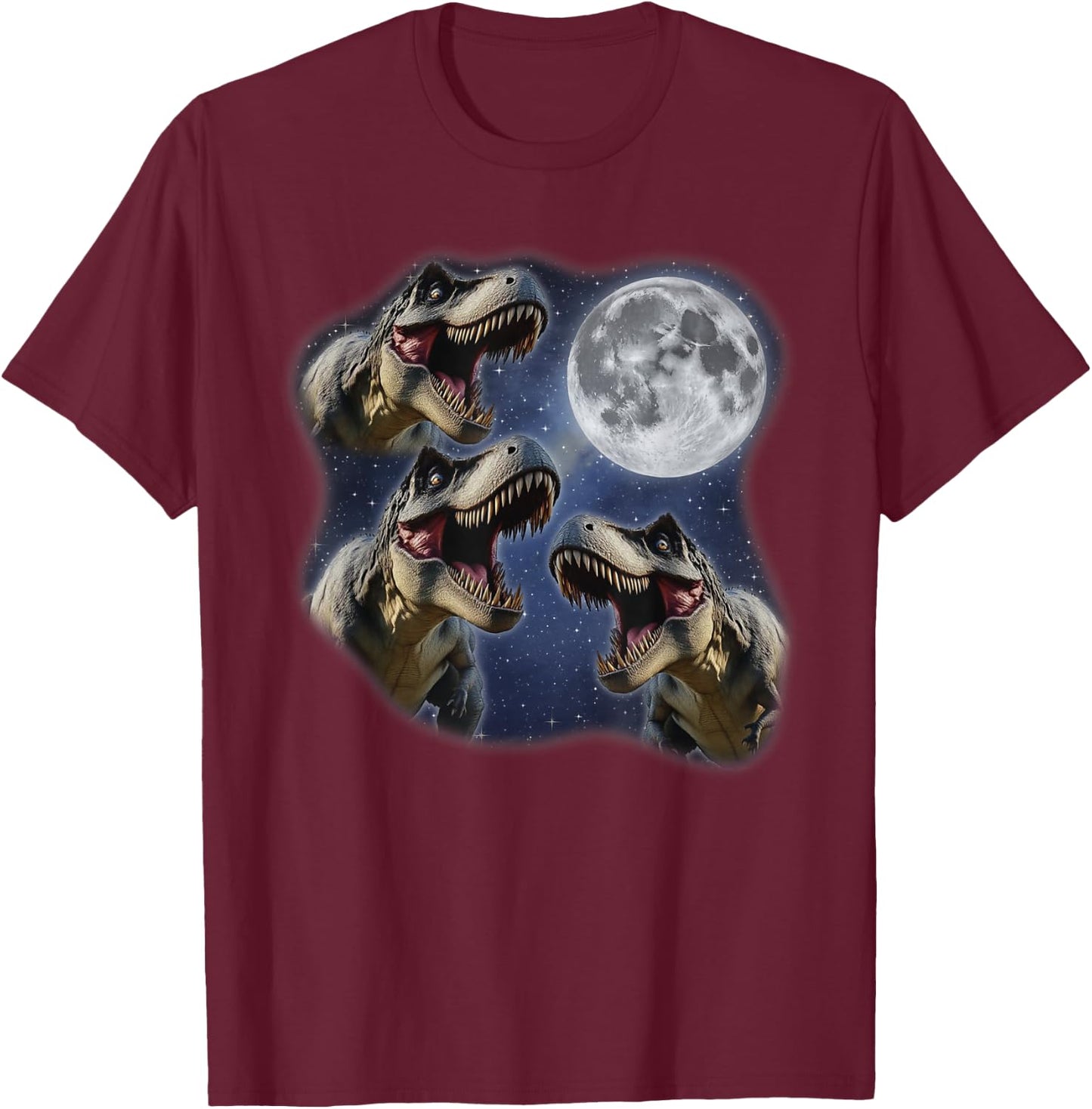 Three T-Rex Moon 3 Howling At Moon Funny Weird Cursed T-Shirt - T-Shirt | Maroon