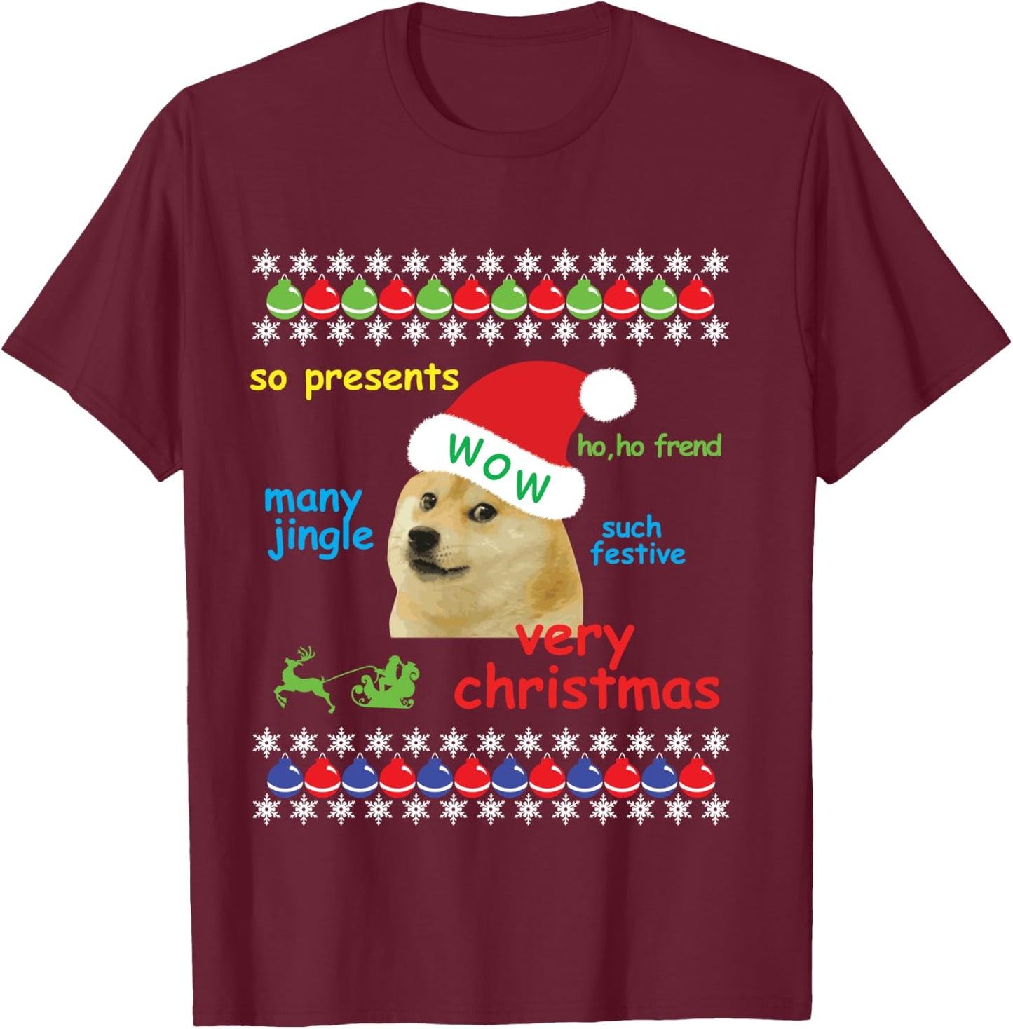 Ugly Sweater Christmas Doge Meme Shirt | Santa Shiba Inu Dog T-Shirt - T-Shirt | Maroon