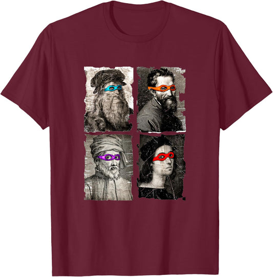 Artists Renaissance Heroes Fun Humor Design T-Shirt - T-Shirt | Maroon