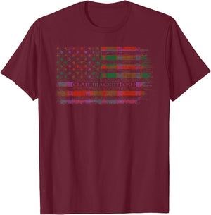 Clan MacKintosh Scottish tartan US flag kilt Scotland T-Shirt - T-Shirt | Maroon