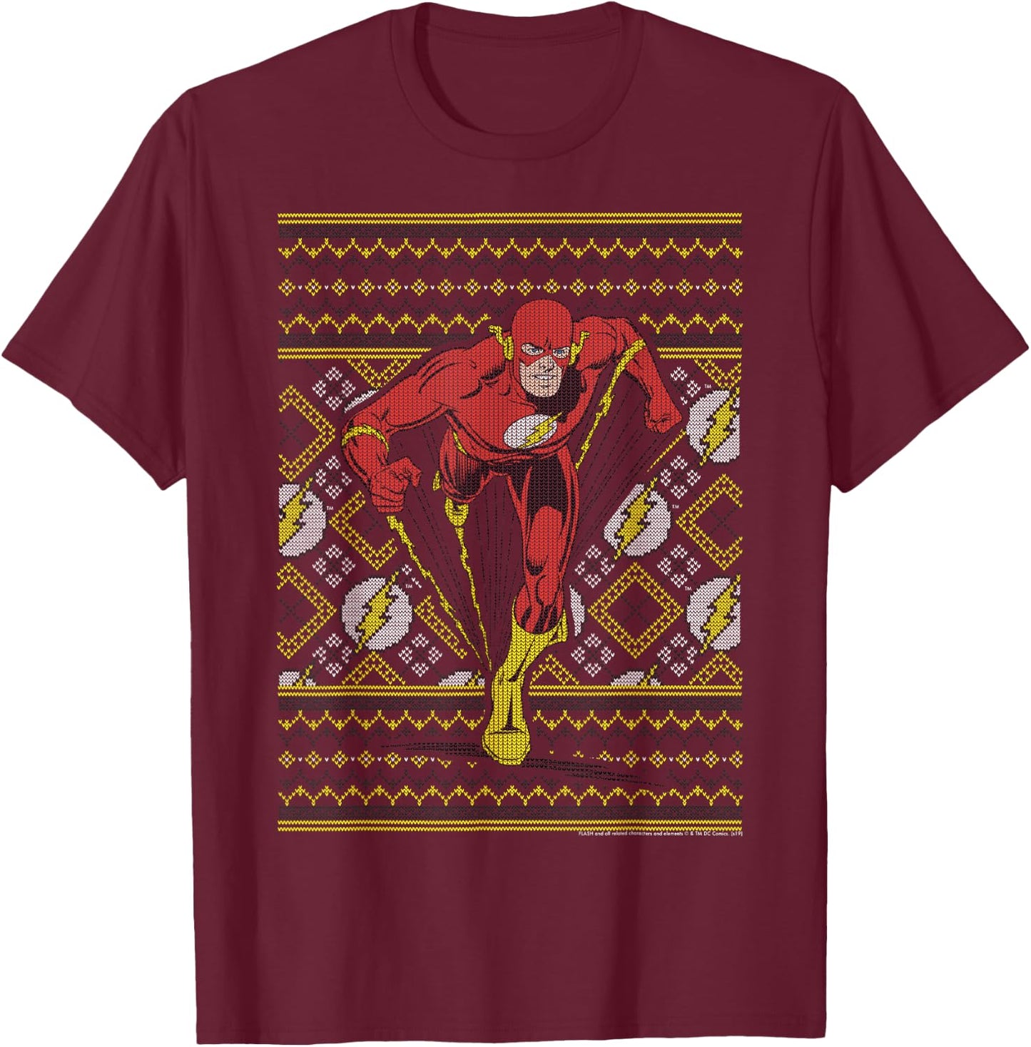 DC Comics The Flash Action Pose Christmas Sweater Style T-Shirt - T-Shirt | Maroon