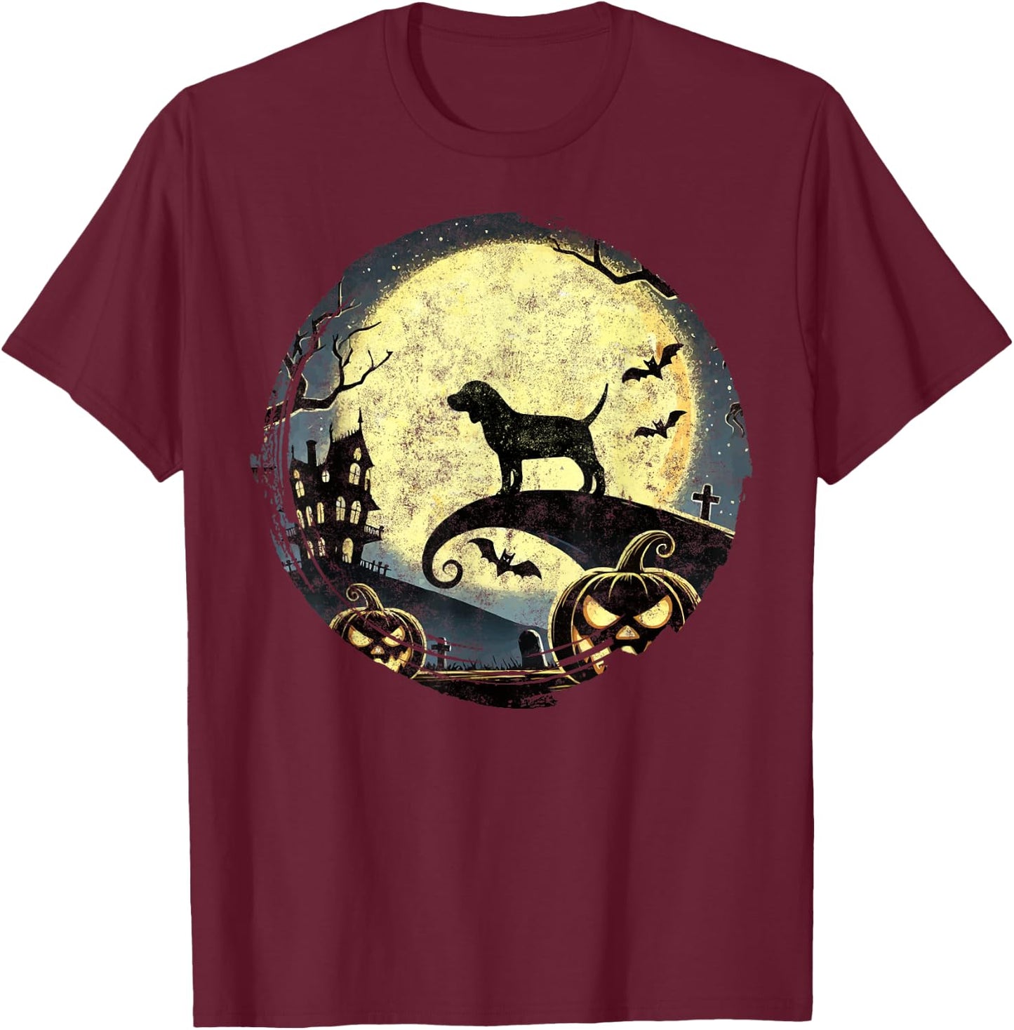 Beagle Halloween Spooky Moon Dog Lover Beagle Dad T-Shirt - T-Shirt | Maroon