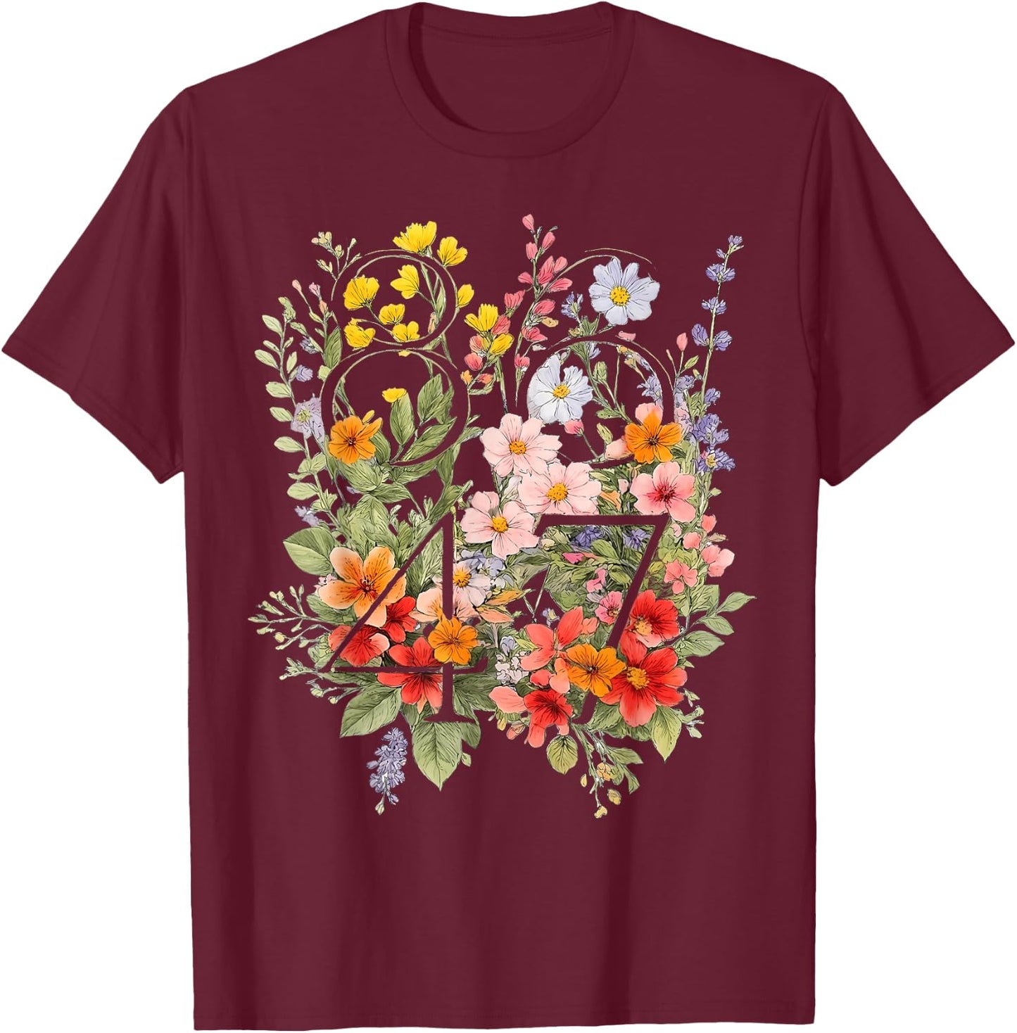 Retro Vintage 86 47 Flower T-Shirt - T-Shirt | Maroon
