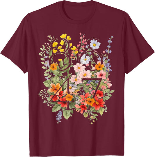 Retro Vintage 86 47 Flower T-Shirt - T-Shirt | Maroon