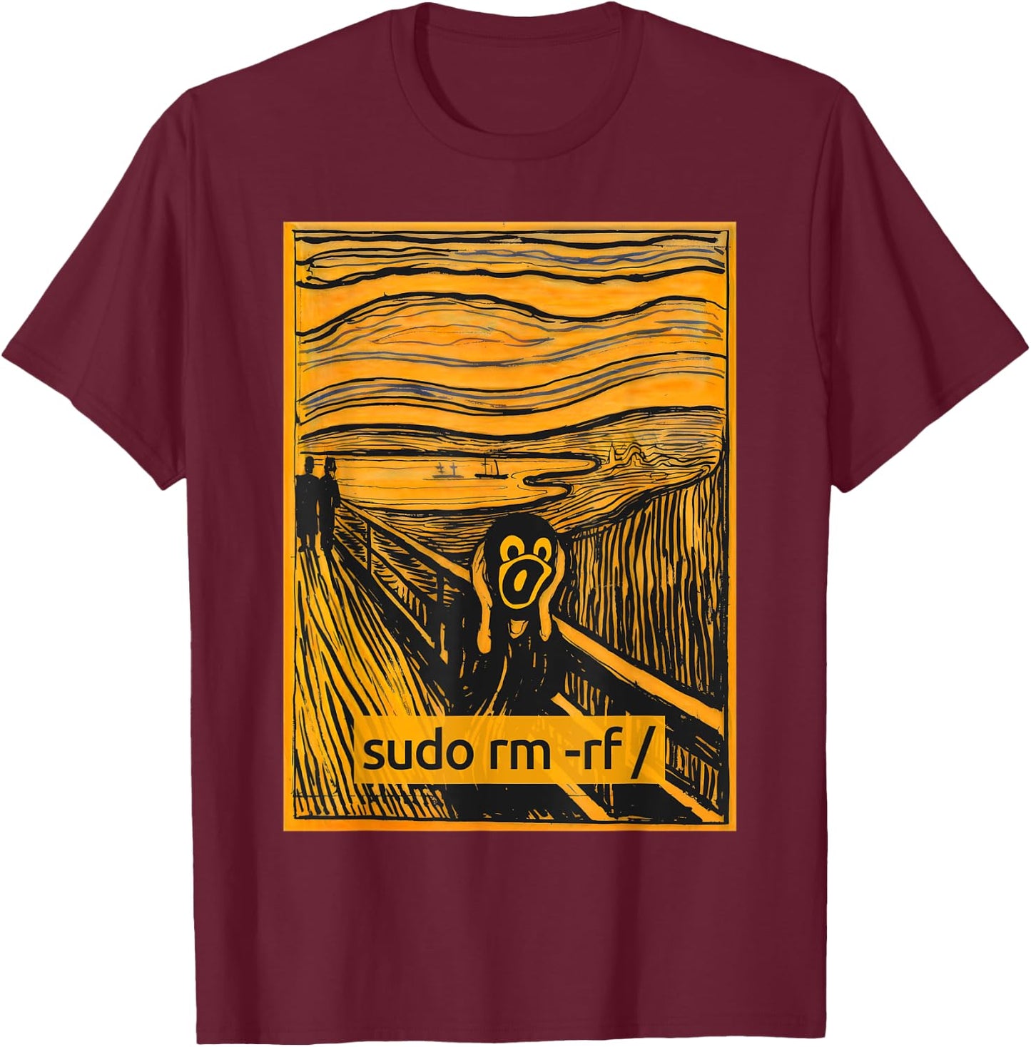 The Scream of Linux - Linux Scream Tux Opensource Tech Humor T-Shirt - T-Shirt | Maroon