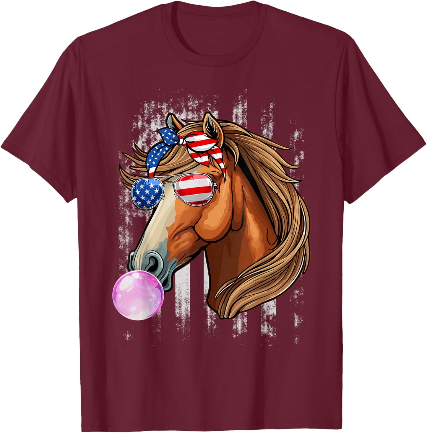 Horse Lovers Racers USA Flag 4th Of July Patriotic Girls T-Shirt - T-Shirt | Maroon