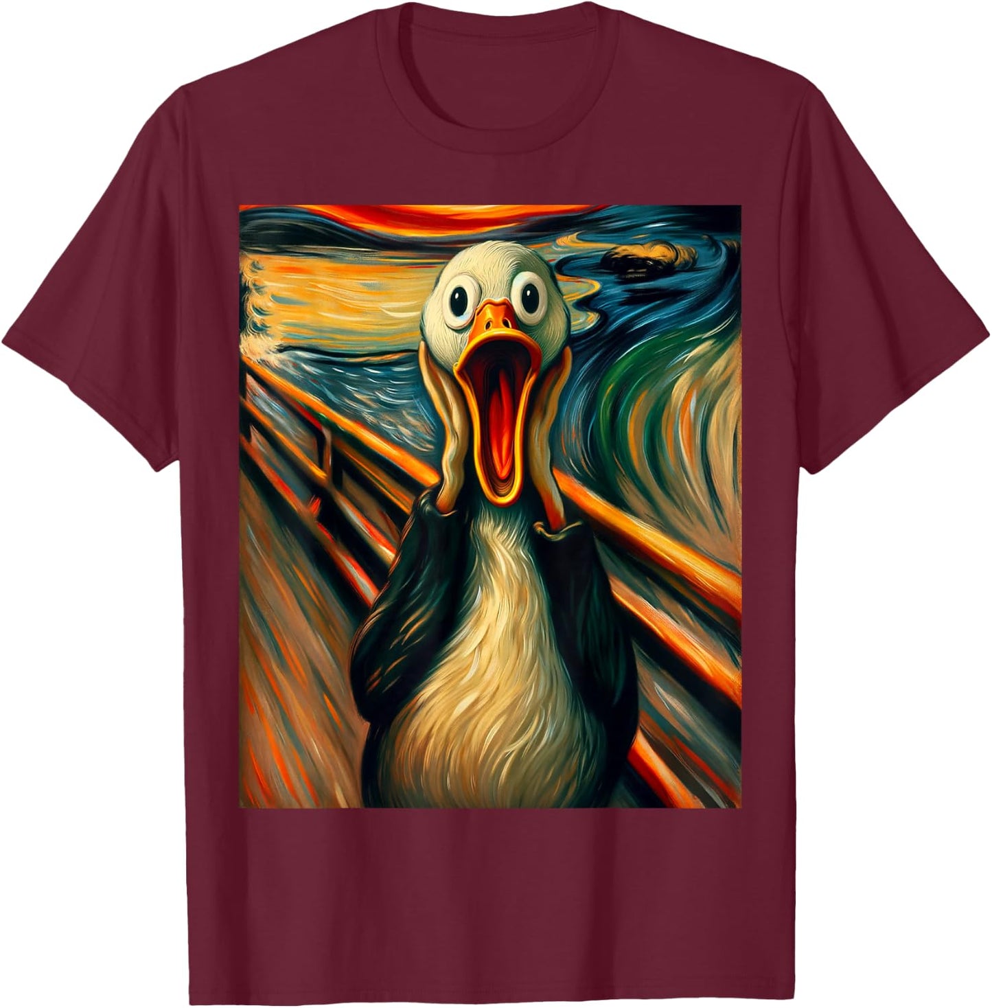 Expressionist Scream Art Funny Painting Parody Humor Duck T-Shirt - T-Shirt | Maroon