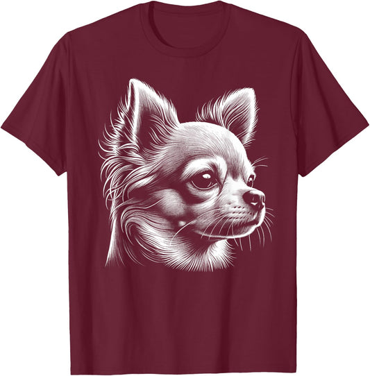 Cute Chihuahua - Head Portrait in Drawing Style , black T-Shirt - T-Shirt | Maroon