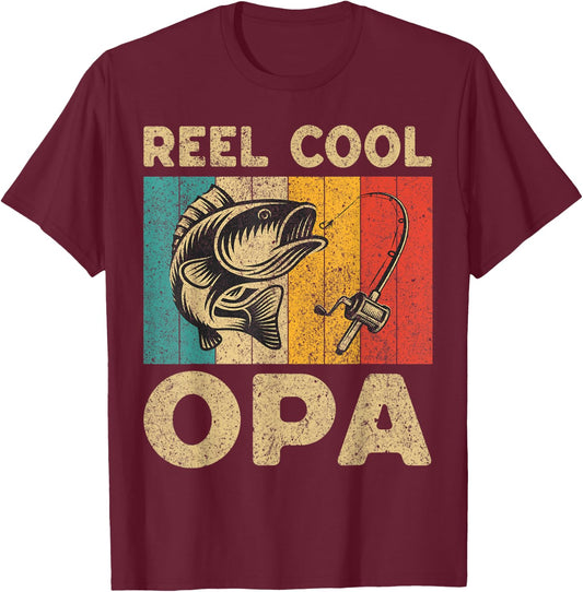 Father's Day Present Funny Fishing Reel Cool Opa T-Shirt - T-Shirt | Maroon