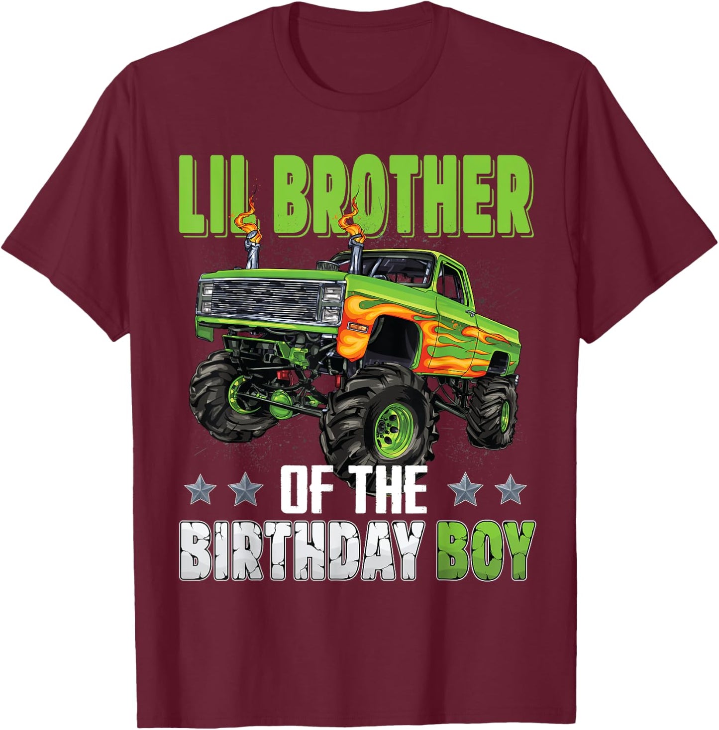Lil Brother of Birthday Boy Monster Truck Family Matching T-Shirt - T-Shirt | Maroon