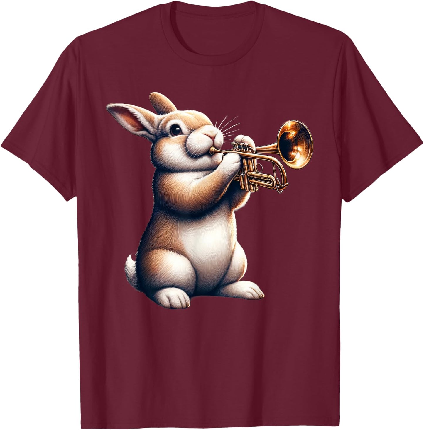 Cute Rabbit Bunny Playing Trumpet Rabbits Musician Music T-Shirt - T-Shirt | Maroon