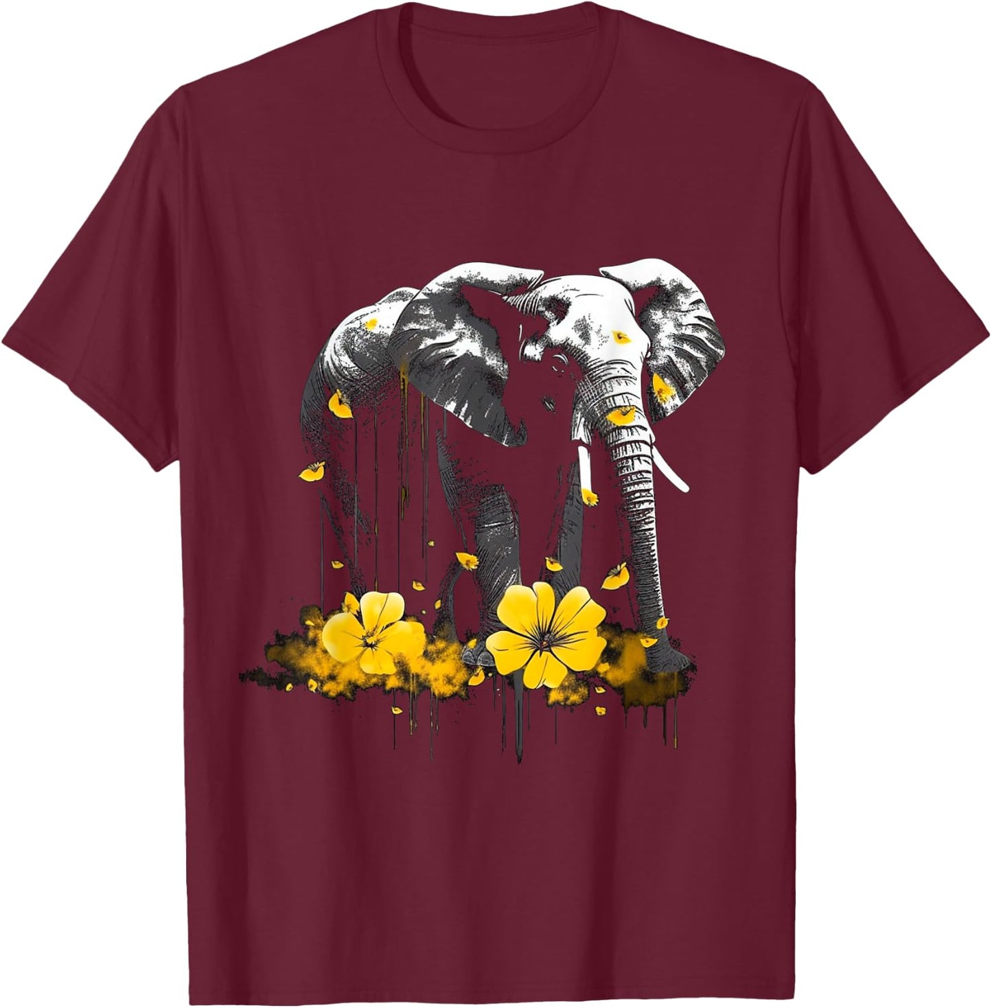 Elephant Animal - Artificial Flowers Elephant T-Shirt - T-Shirt | Maroon