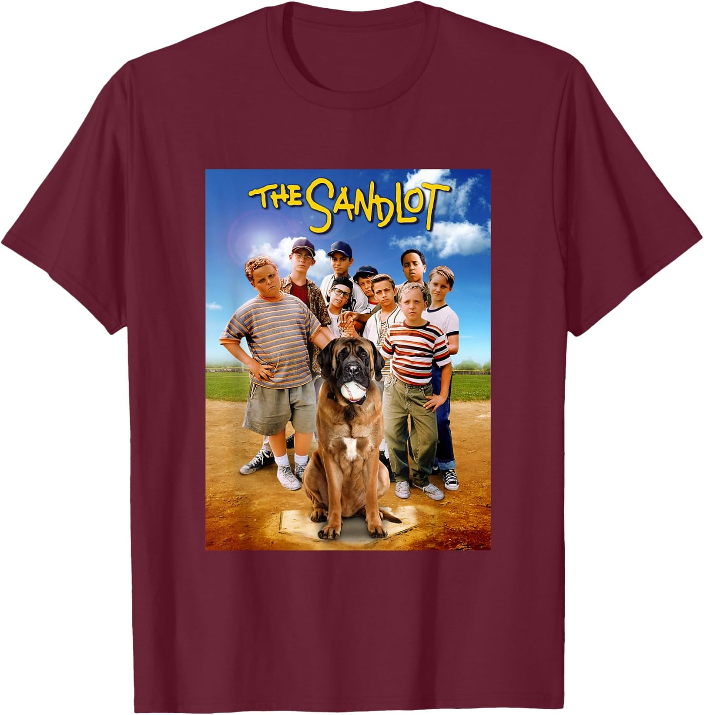 The Sandlot Baseball Field Group Dog Poster T-Shirt - T-Shirt | Maroon