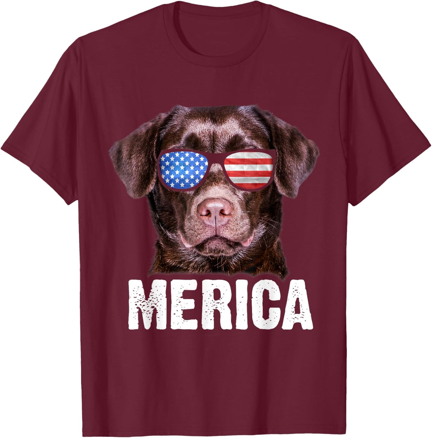 Chocolate Lab USA 4th July American Flag Labrador T-Shirt - T-Shirt | Maroon