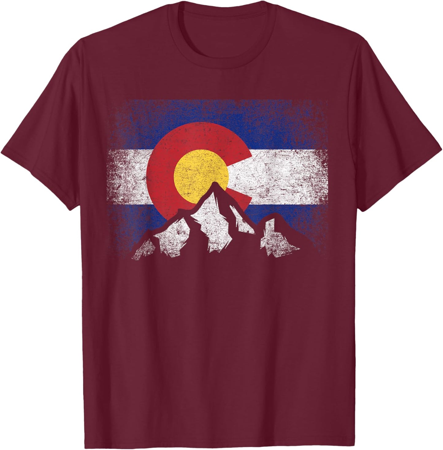 Colorado Flag Mountain Ski Winter Gift Hiker Hiking Camping Small T-Shirt - T-Shirt | Maroon