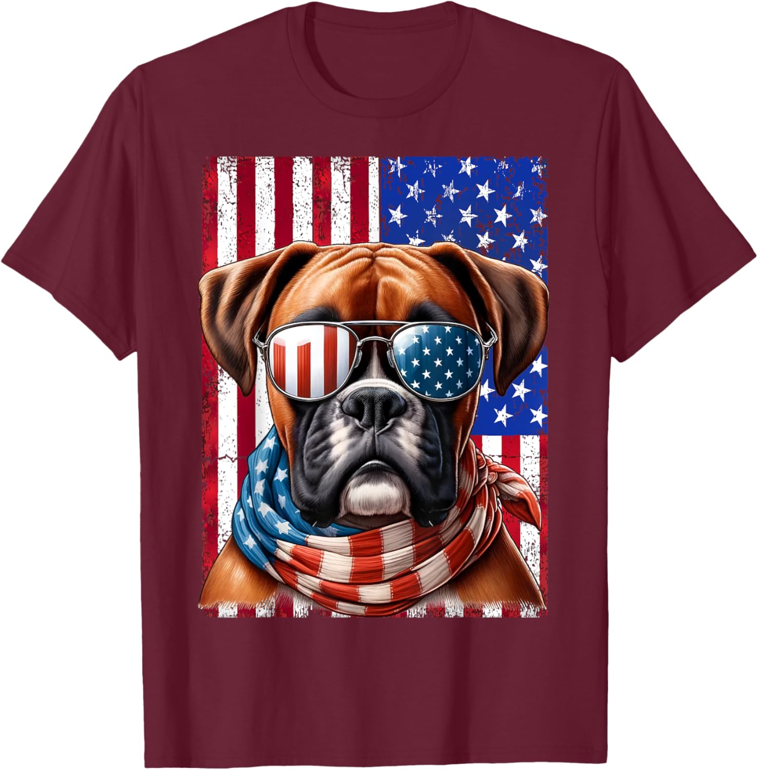Boxer Dog USA Flag Sunglasses Patriotic Dog 4th of July Men T-Shirt - T-Shirt | Maroon