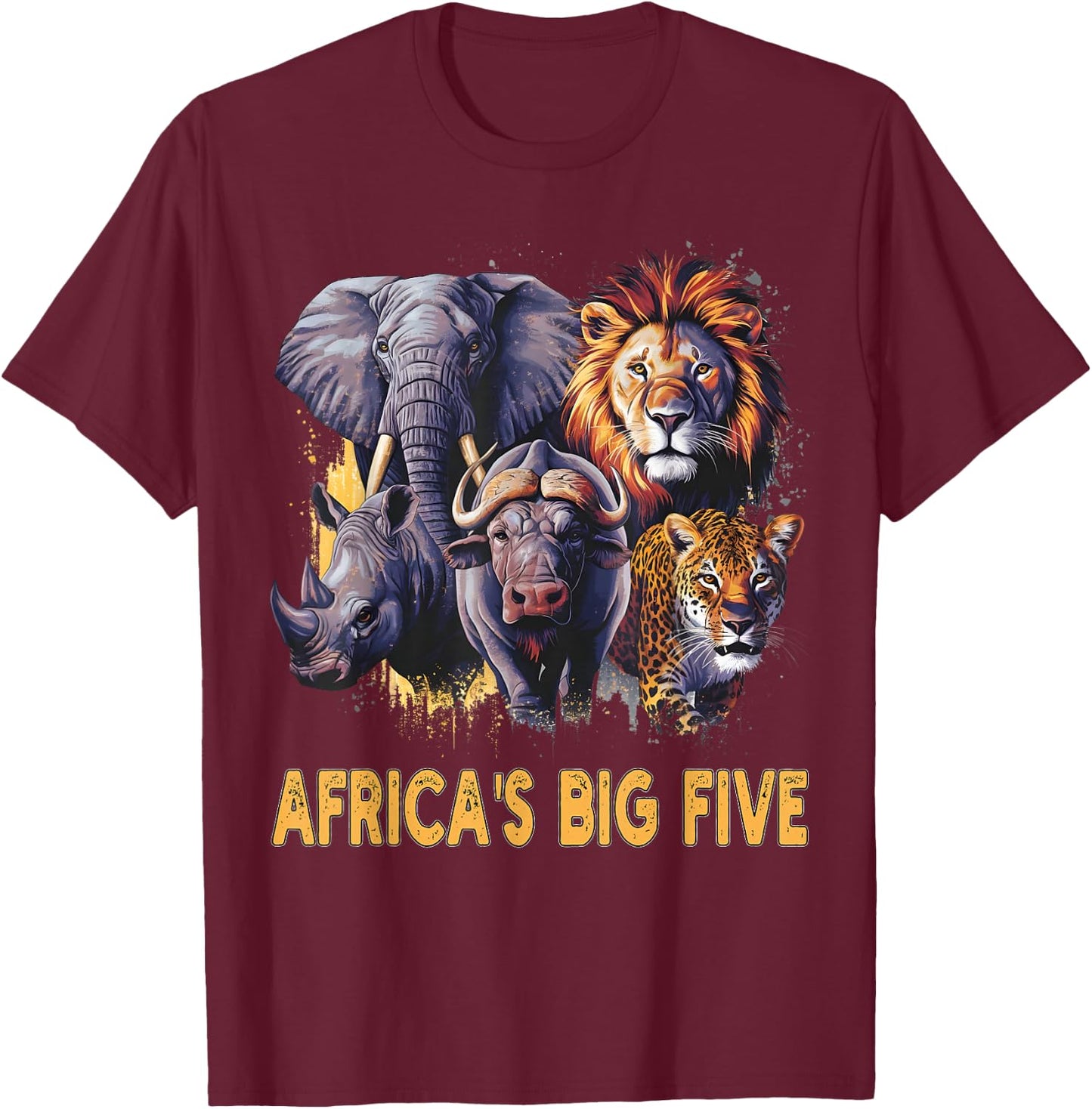 Big 5 Wildlife South Africa Safari Africa's Big Five , black T-Shirt - T-Shirt | Maroon