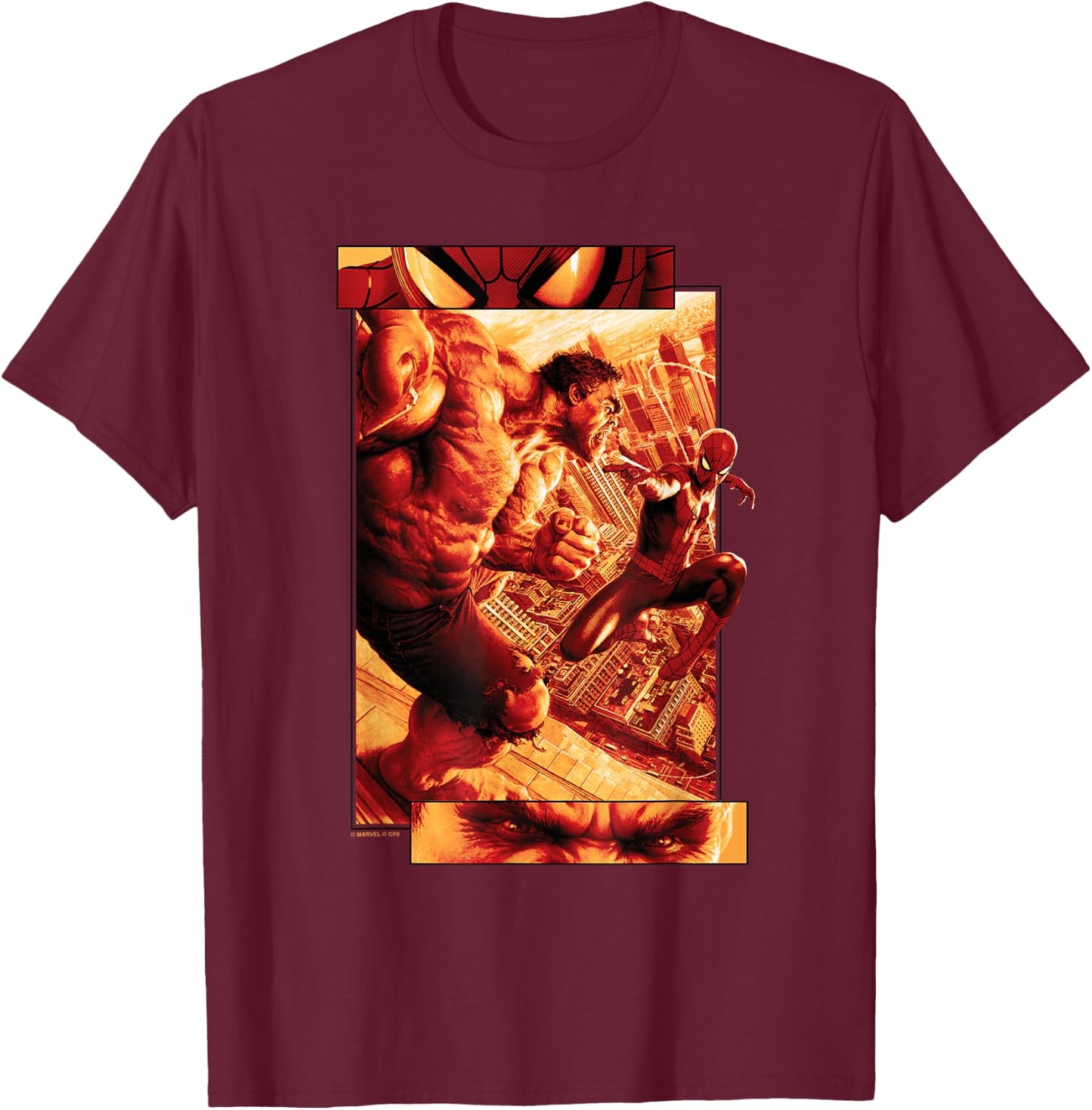 Marvel Spider-Man: New Day Hulk vs Spidey Split Panels T-Shirt - T-Shirt | Maroon