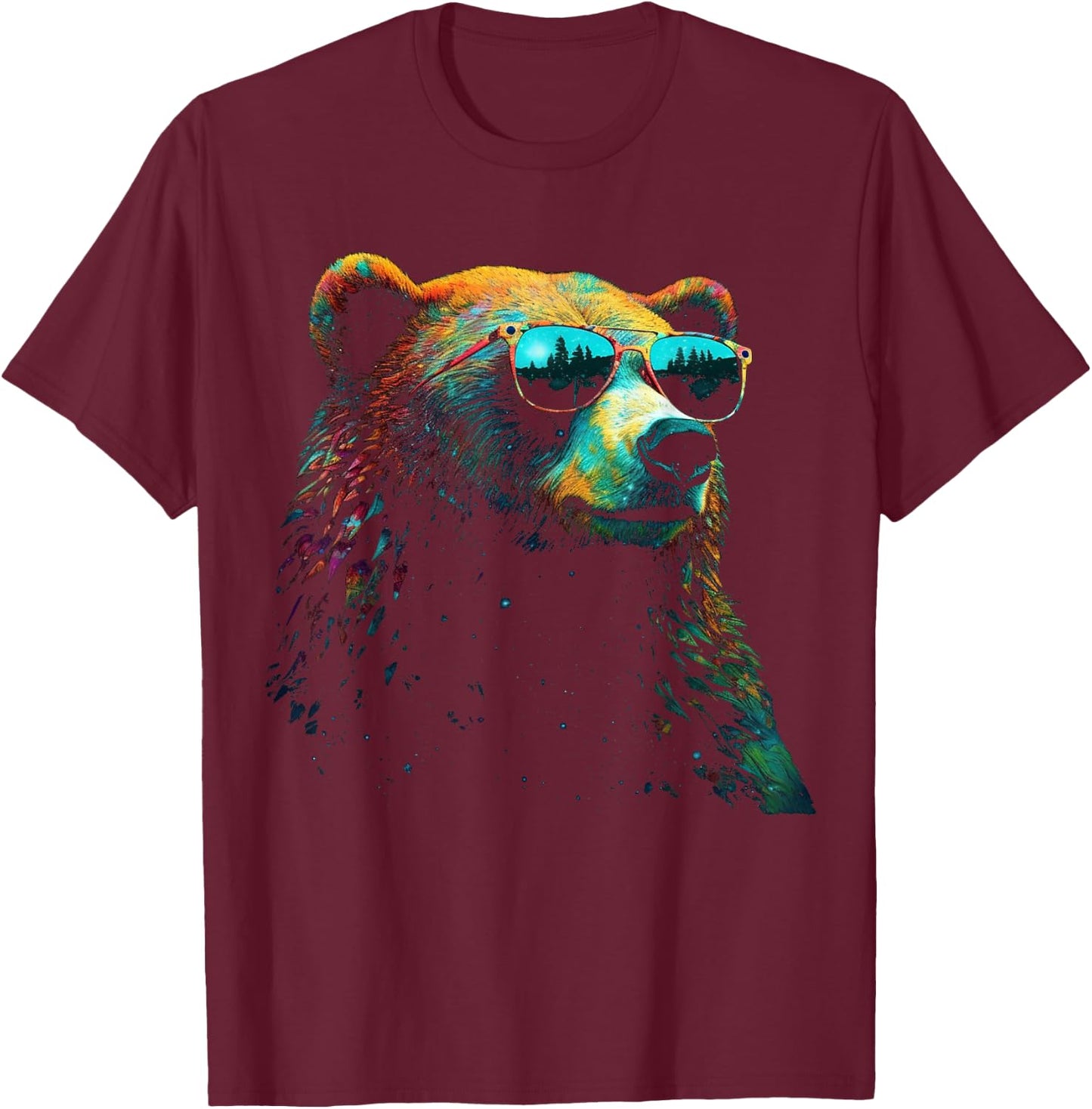 Bear Sunglasses Animal Colourful Forest Animals Bear T-Shirt - T-Shirt | Maroon