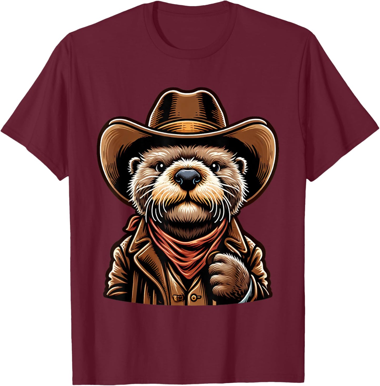 Wild West Otters Funny Cowboy Sea Otter T-Shirt - T-Shirt | Maroon