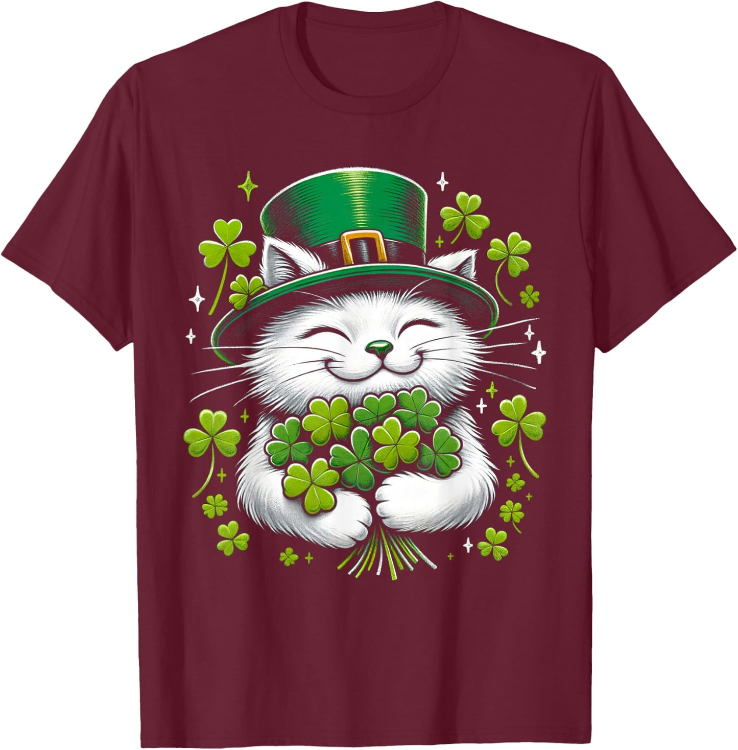 Cat Leprechaun Clover St. Patricks Day Women's Girls' , black, S T-Shirt - T-Shirt | Maroon