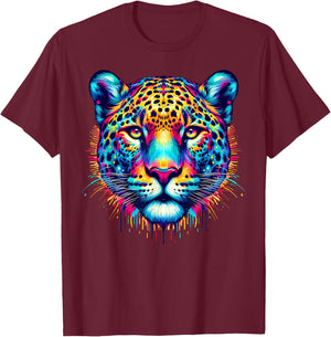 Cool Jaguar Graphic Spirit Animal Illustration Tie Dye Art T-Shirt - T-Shirt | Maroon
