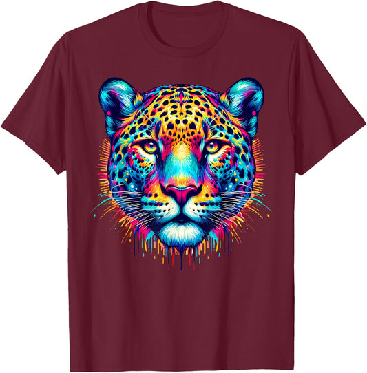 Cool Jaguar Graphic Spirit Animal Illustration Tie Dye Art T-Shirt - T-Shirt | Maroon