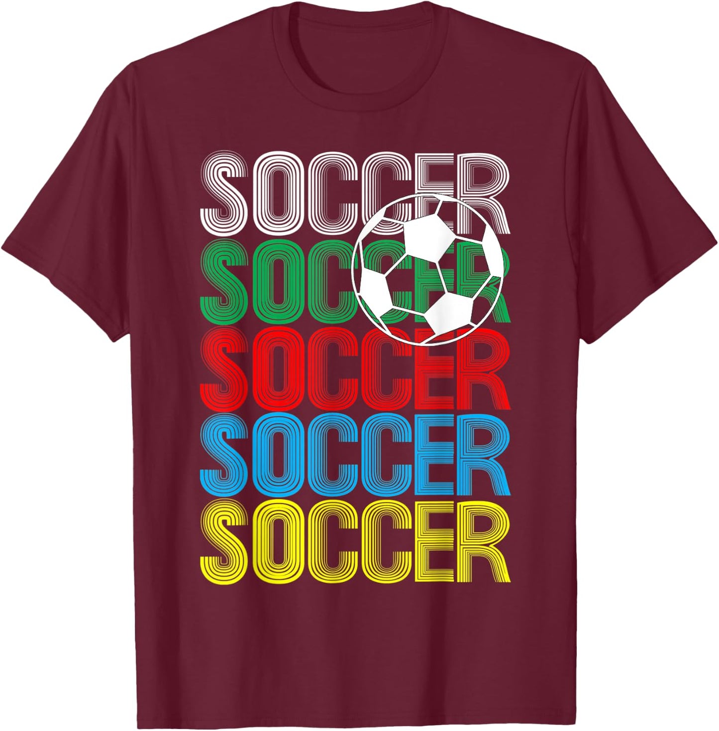 Soccer Retro Repeating Word Mark Pattern T-Shirt - T-Shirt | Maroon