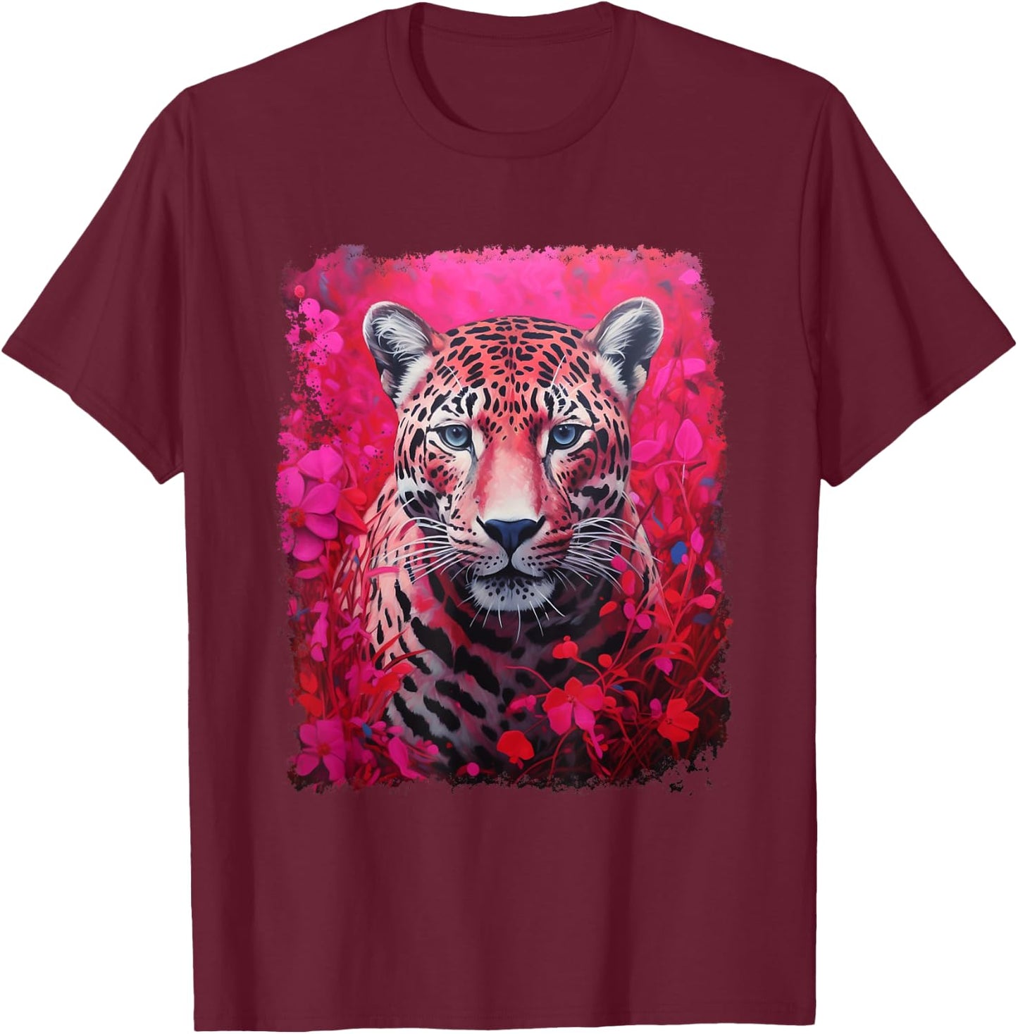 Pop Art Vintage Zoo Animal Jaguar Pink T-Shirt - T-Shirt | Maroon