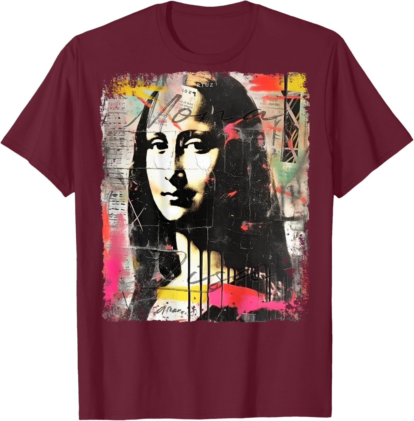 Mona Lisa Art Backprint Streetwear Mode Vintage Damen Herren T-Shirt - T-Shirt | Maroon