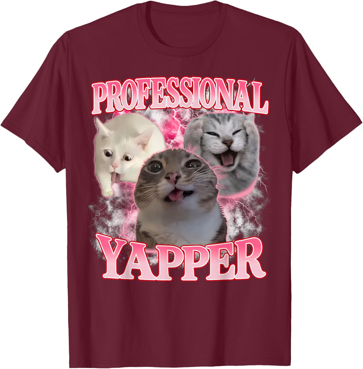 Professional Yapper Cat Funny Oddly Specific Dank Cat Meme T-Shirt - T-Shirt | Maroon