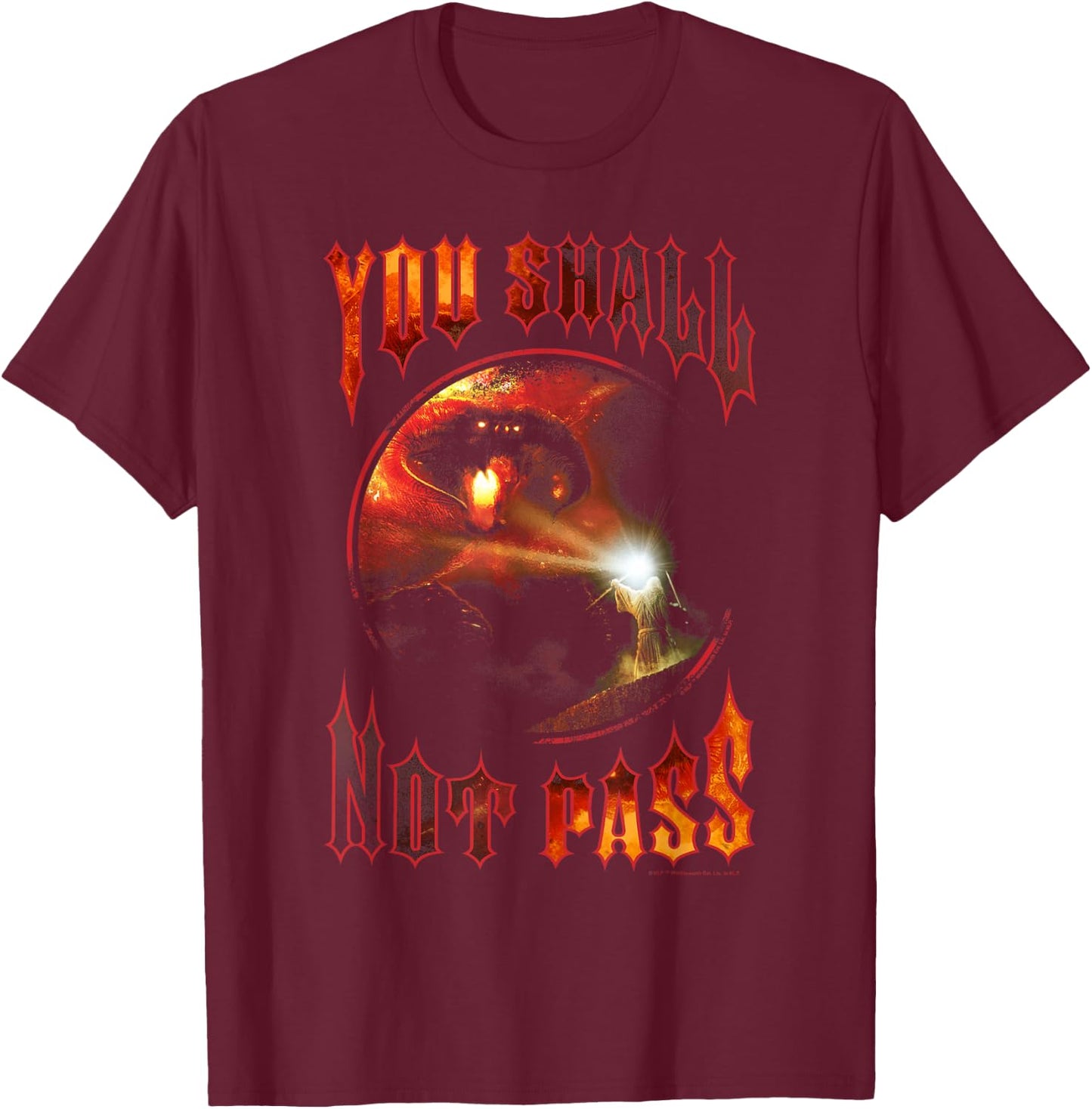 The Lord of The Rings You Shall Not Pass Epic Gandalf Shot T-Shirt - T-Shirt | Maroon