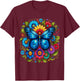 Blue Butterfly With Flowers Garden Beautiful Butterflies T-Shirt - T-Shirt | Maroon