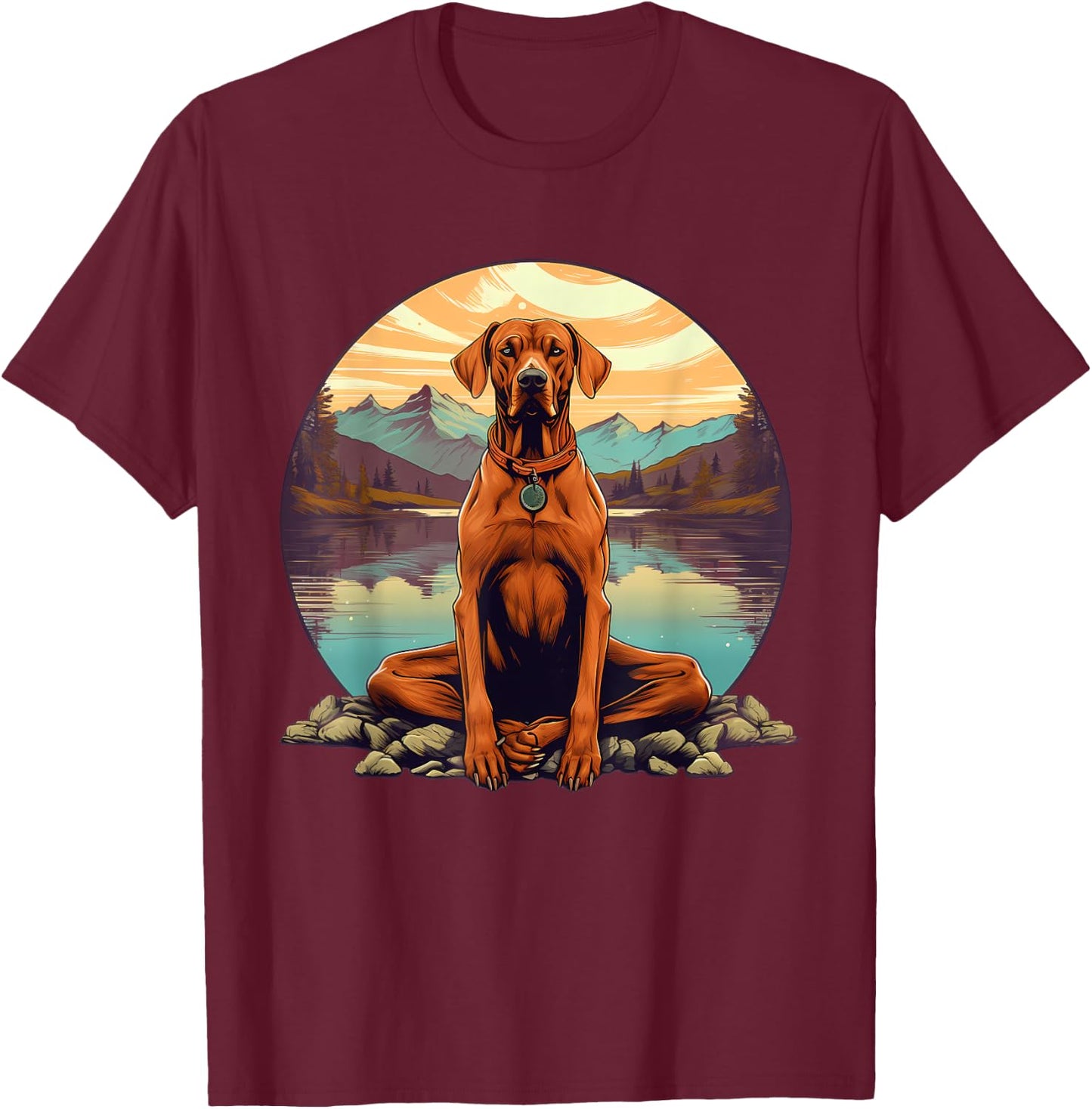 Rhodesian Ridgeback Dog Meditation Yoga Men Women Kids T-Shirt - T-Shirt | Maroon