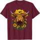 Highland Cow Sunflower Western Country T-Shirt - T-Shirt | Maroon