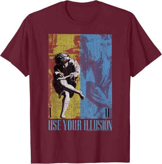 Guns 'n' Roses Double Illusion Rock Music Band , black T-Shirt - T-Shirt | Maroon