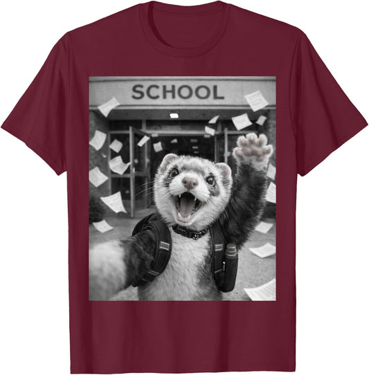 Ferret Last Day of School Summer Break Funny Meme Selfie T-Shirt - T-Shirt | Maroon