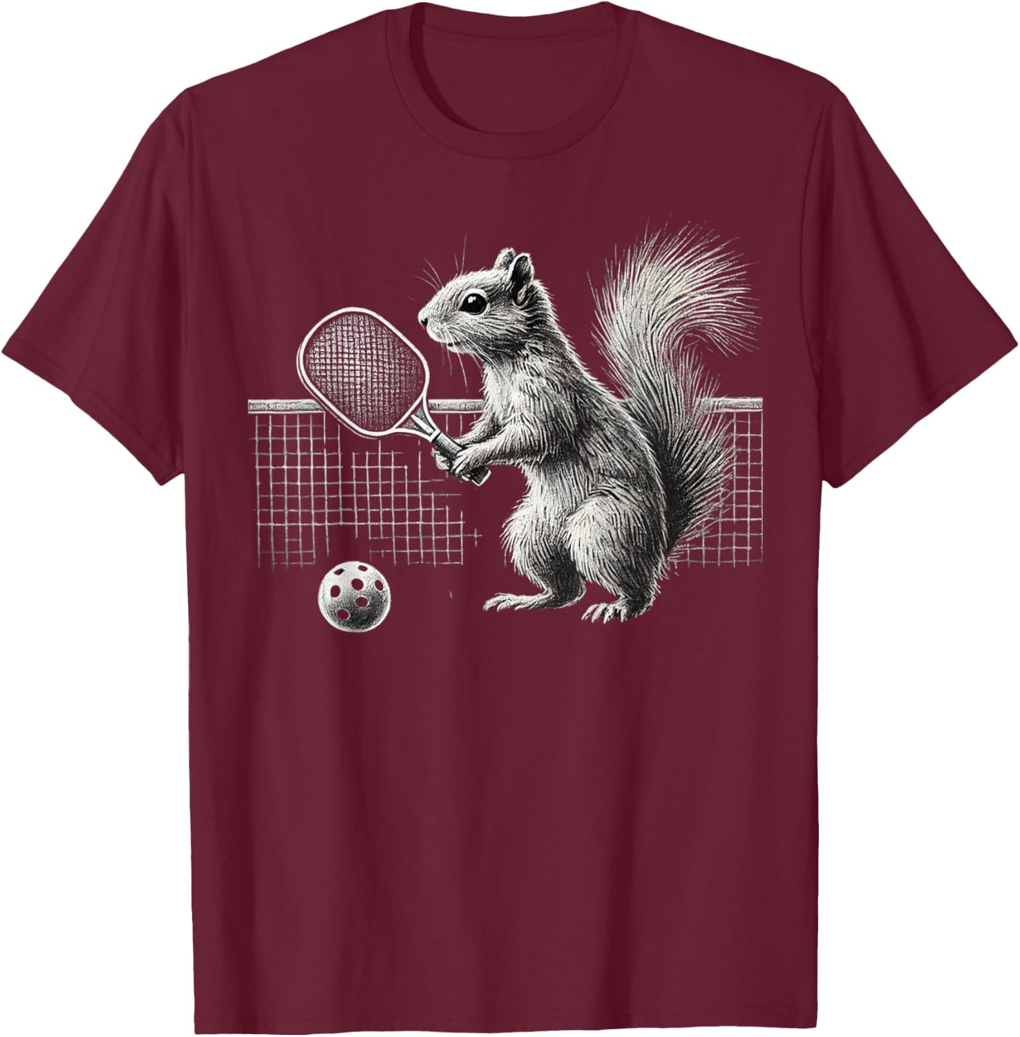 Pickleball Squirrel Athlete Player Ball Sport Paddle Court T-Shirt - T-Shirt | Maroon