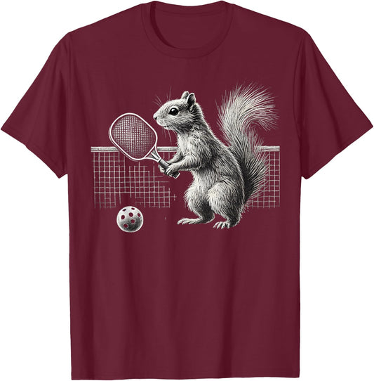 Pickleball Squirrel Athlete Player Ball Sport Paddle Court T-Shirt - T-Shirt | Maroon