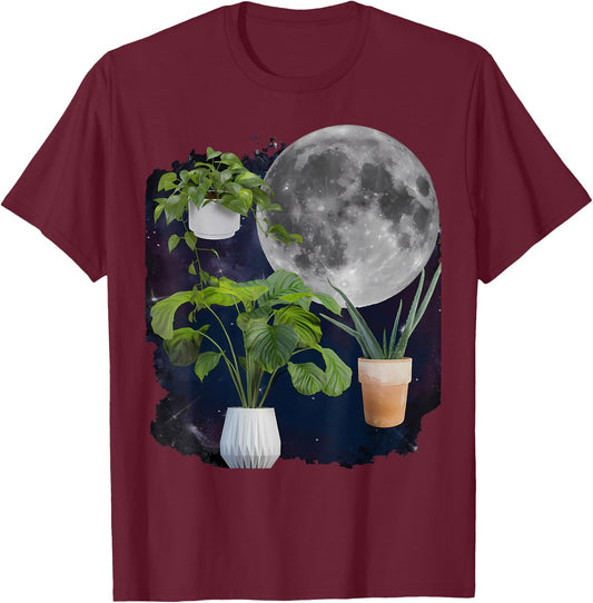 Three Potted Plants Howling At The Moon Plant Lover Gardener T-Shirt - T-Shirt | Maroon