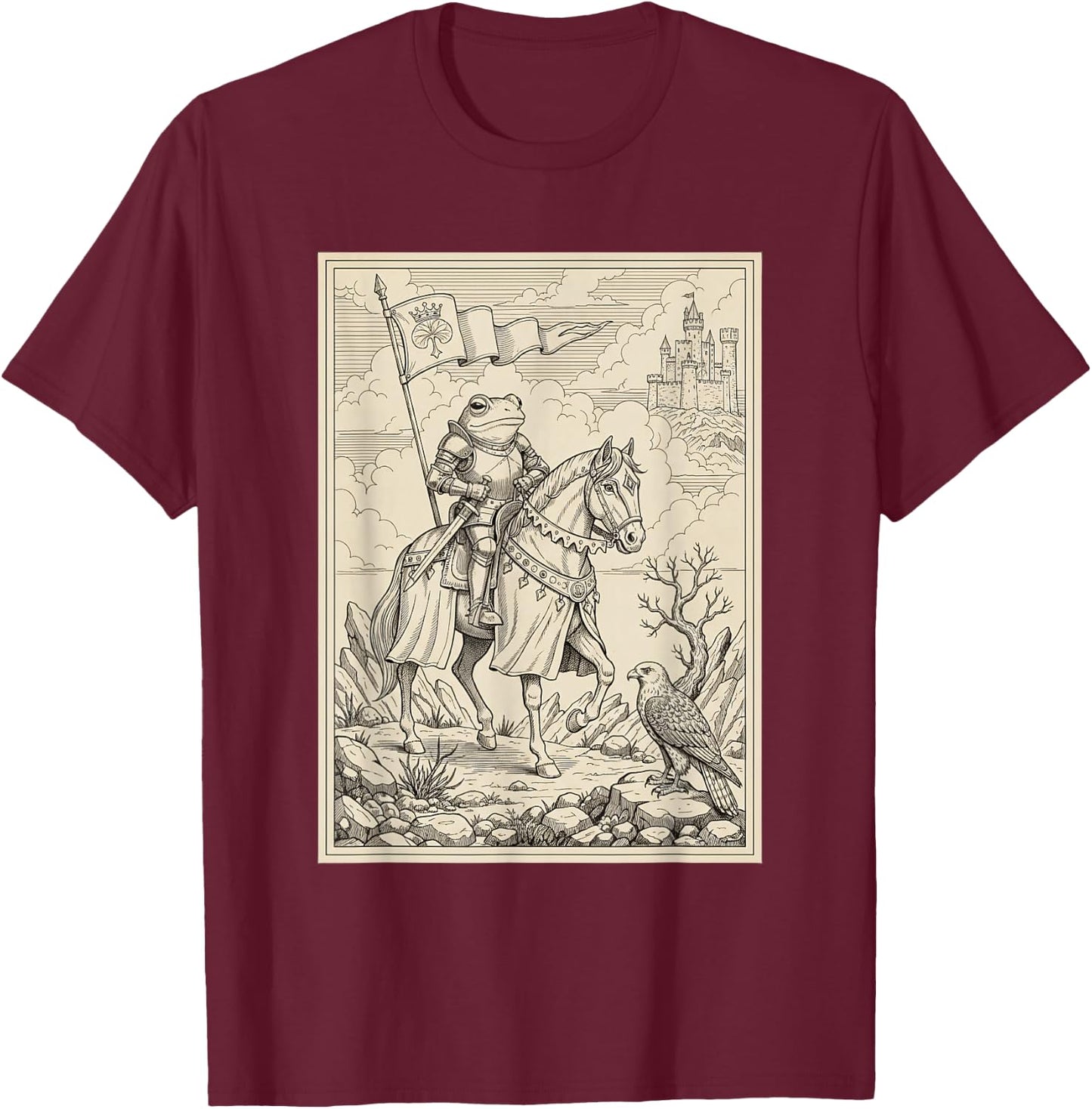 Knight Frog Vintage Illustration Medieval Castle Fantasy T-Shirt - T-Shirt | Maroon