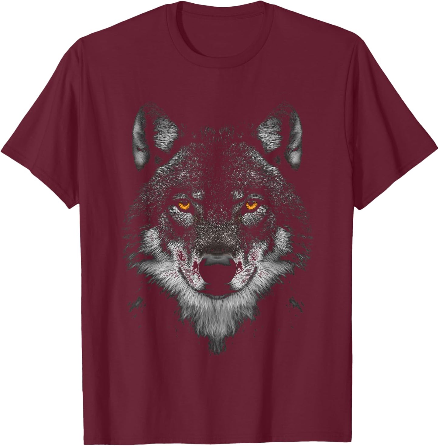Wolf Animal Motif Artwork Wolf , black T-Shirt - T-Shirt | Maroon