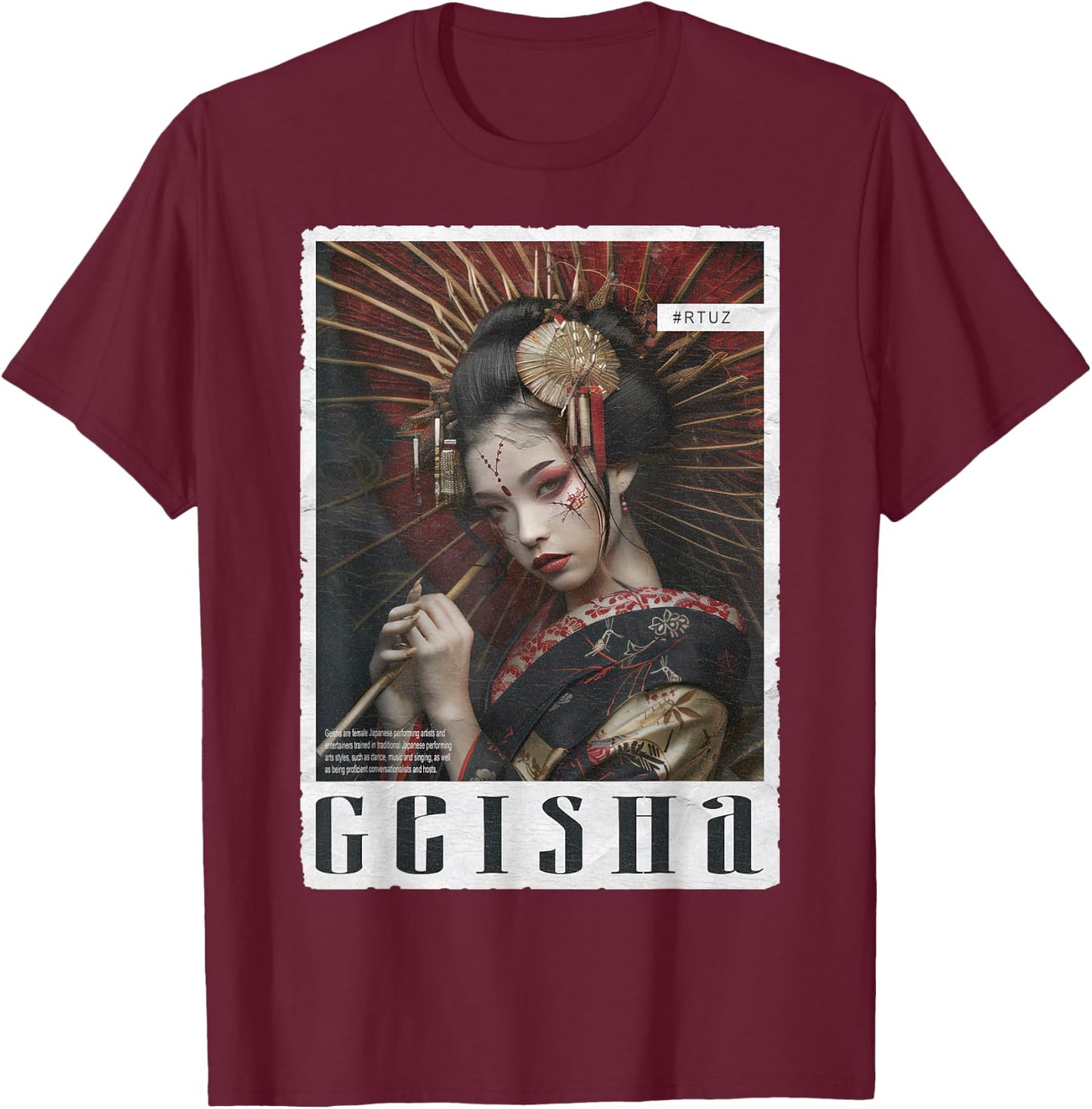 Hip Hop Y2K Vintage Hipster Edgy Urban Streetwear Geisha T-Shirt - T-Shirt | Maroon