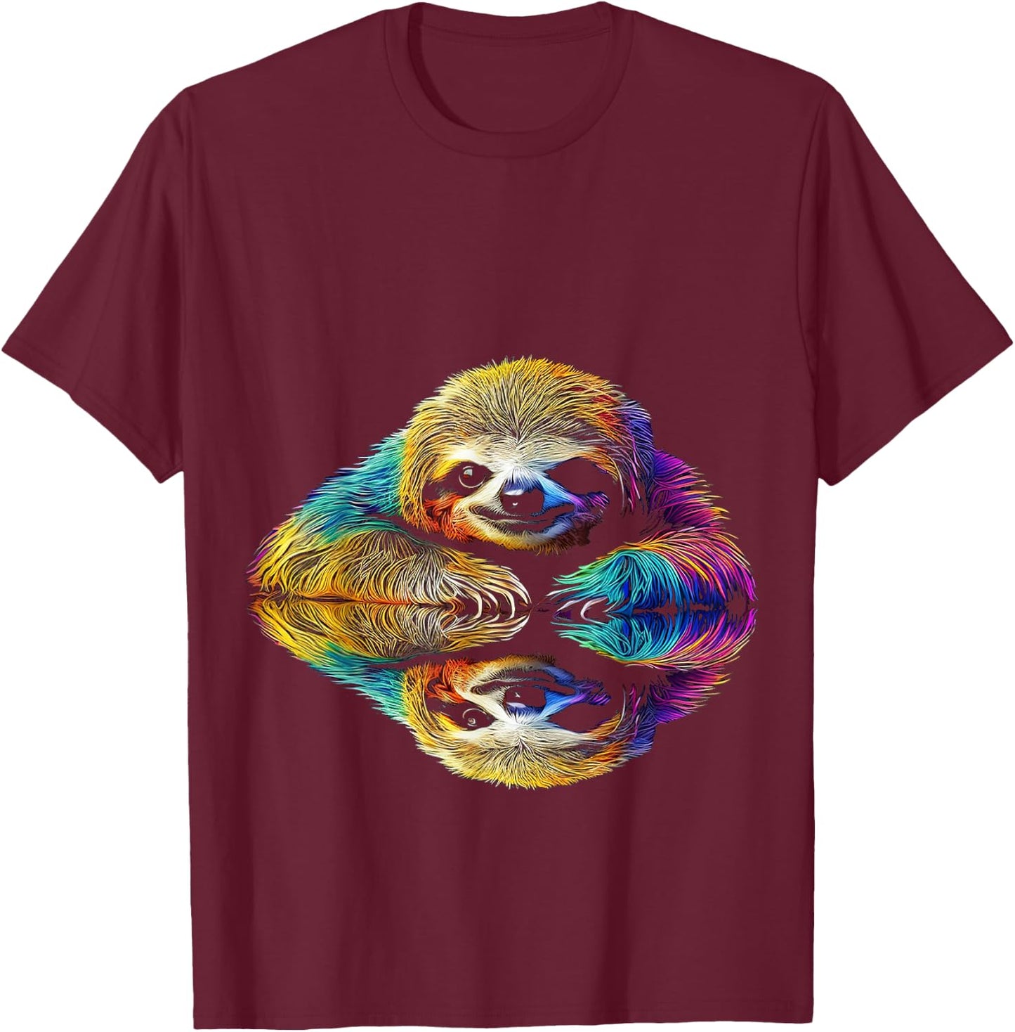 Faultier Abstrakt Niedlich Tier Bunte Kunst Grafik Faultier T-Shirt - T-Shirt | Maroon